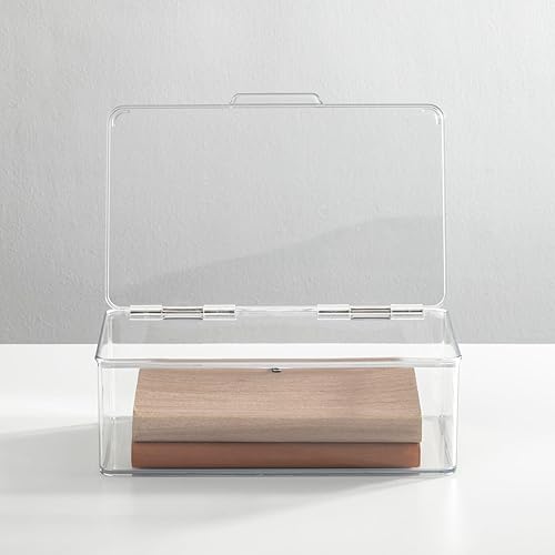 Miniatura 2 de mDesign Caja organizadora de plástico para oficina en casa con tapa con bisagras para escritorios, capacidad para bolígrafos, lápices, notas
