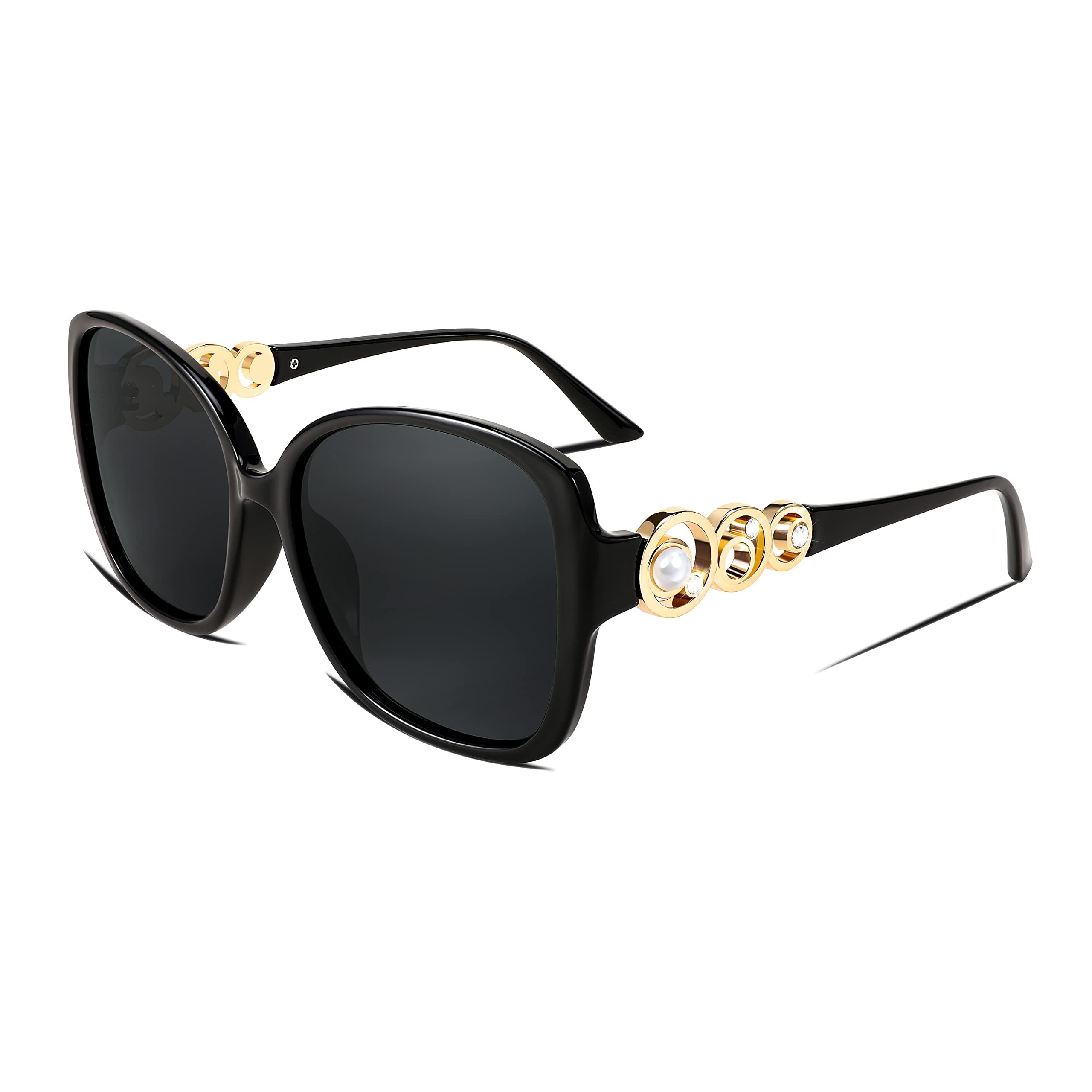 FEISEDY Grandes Gafas de Sol Polarizadas para Mujeres Perlas Cuadradas Marco Ovalado Brillante Diseño de Moda Protección UV B2821