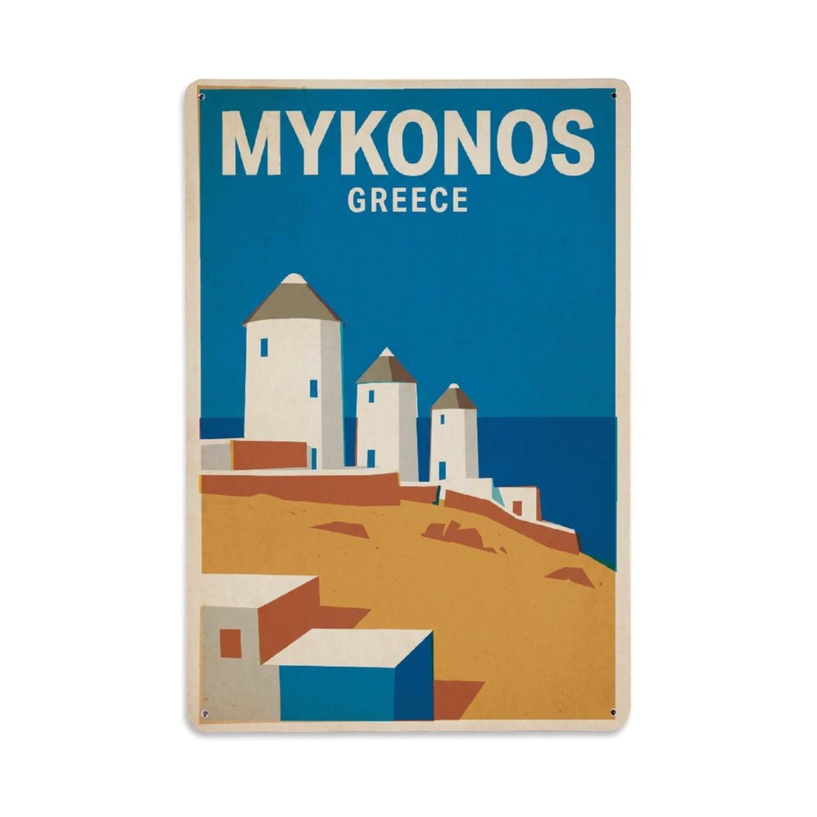 Greece Mykonos Vintage Travel Metal Tin Sign