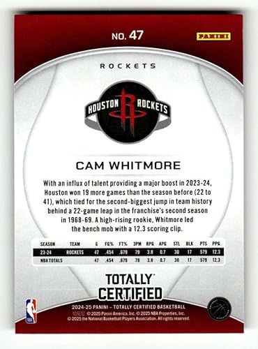 Miniatura 2 de 2024-25 Panini Totally Certified #47 Cam Whitmore Houston Rockets NBA Basketball Base Trading Card