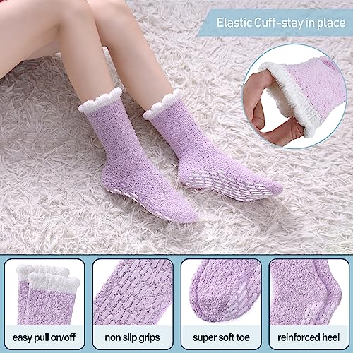Image of Yebing Non Slip Hospital Socks for Women with Grips Fuzzy Cozy Anti Skid Slipper Socks Winter Warm Soft Fluffy Sleep Socks