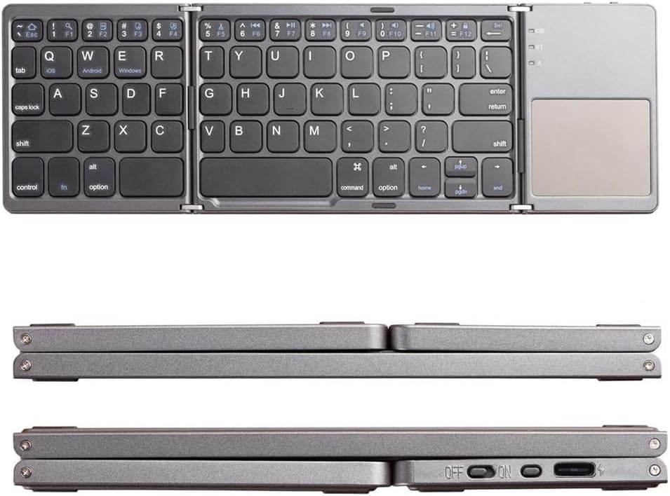 eWINNER Foldable Rechargeable Portable Wireless Keyboard with Touchpad for iPhone15 Pro Max/for iPad/Tablet/SmartPhone (Type C port)