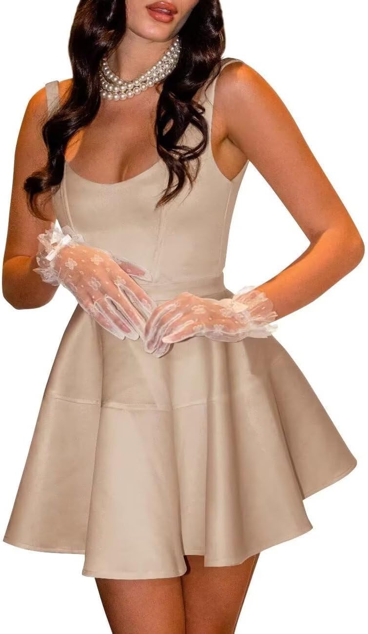 Women's Satin Mini Party Homecoming Dress, Short Formal Graduation Cocktail Club Dress