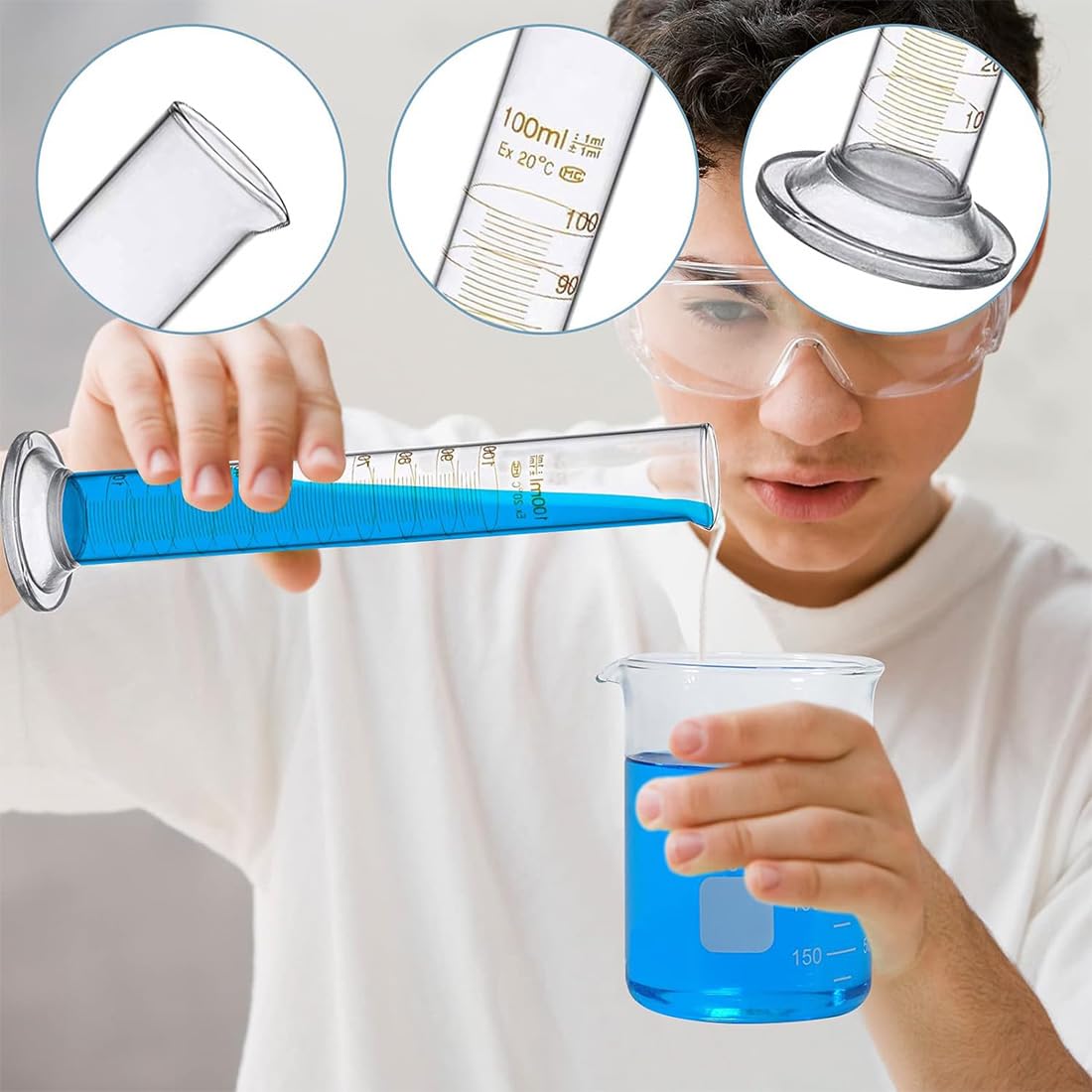 3 Pièces de Cylindre Gradué Verre 100ml