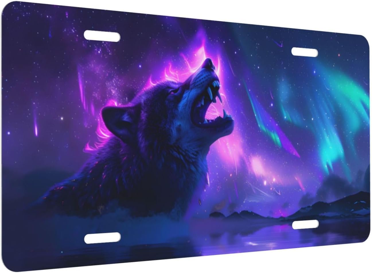 Purple Aurora Wolf License Plate, Decorative Car Front License Plate, Aluminum Novelty License Plates Vanity Tag Metal Car Plate for Women Men 6 X 12 Inch image 2
