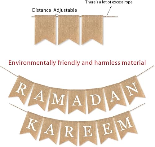Miniatura 3 de Cartel de arpillera para Ramadán Kareem decoración de chimenea musulmana decoración rústica de Ramadán Kareem banderines para chimenea suministros