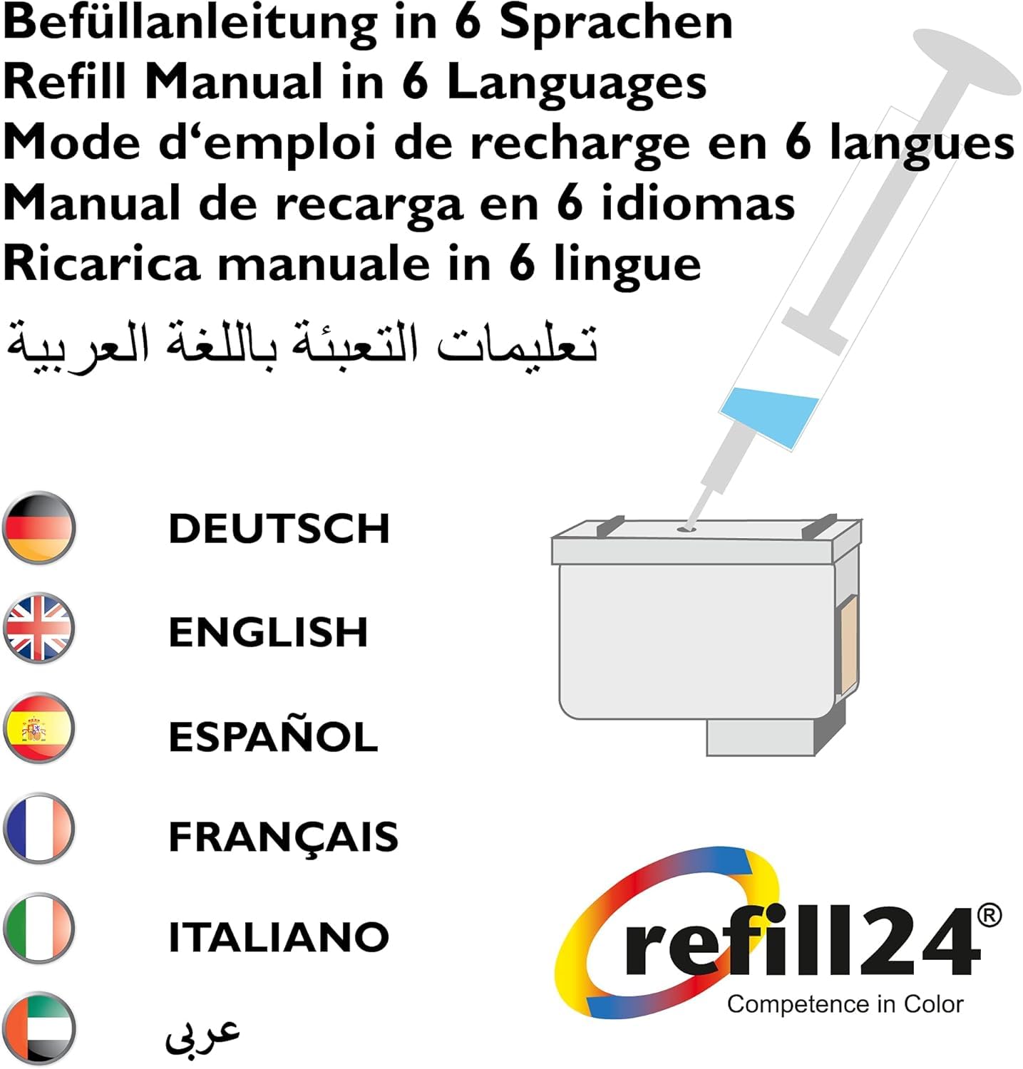 refill24 Kit de recharge d'encre compatible pour cartouches d'encre HP 302 / 302XL Noir et couleur avec manuel, 400 ml Encre, accessoires pour DeskJet, Envy, OfficeJet