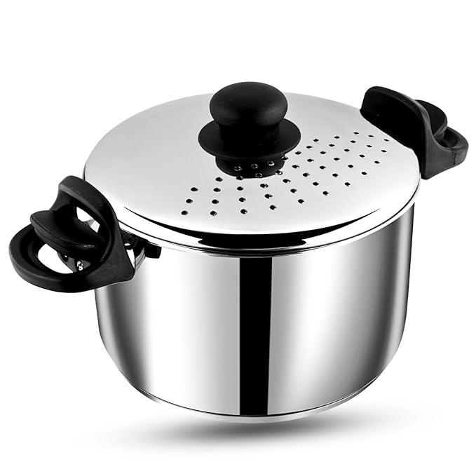 Vinod Stainless Steel Rice Pot with Strainer Lid - 4 litres | Noodles & Pasta Steamer, Rice Maker Cooker & Veggies Boiler with Locking Handles, 3-Layer SAS Induction Bottom, Small - 2 Year Warranty