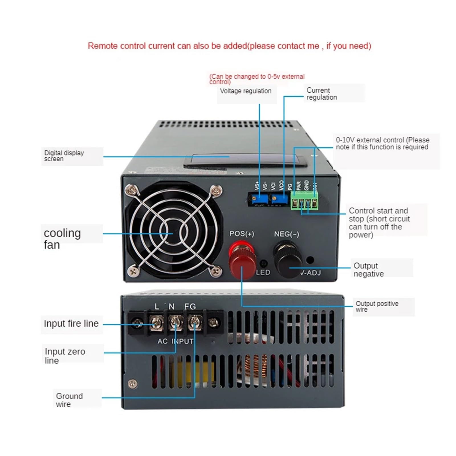 Alimentatore 2000W 150A 30A 40A 50A 60A 70A 100A 120A 12V 24V 36V 48V 60V 80V 110V Regolabile Display 2000w 0-10V(0-24V 0-83A)