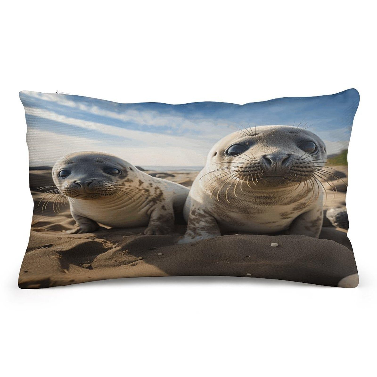 Wsoihfec Style Seal On The Beach Throw Pillow Covers Decorative, Pillow Cases Soft Plush, Modern Farmhouse Boho Cushion Cover For Bed Couch Sofa Living Room Spring Decor8 X12