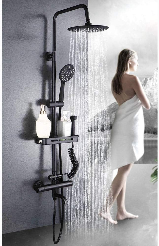 8 Speed Thermostatic Shower Set for Women, Copper Shower Rain Black Suitable for Bathroom Homes