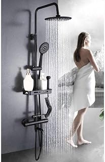 Black Thermostatic 4-Speed Shower Set, Ultra-Thin Explosion-Proof Body, ABS, Booster Spray Gun