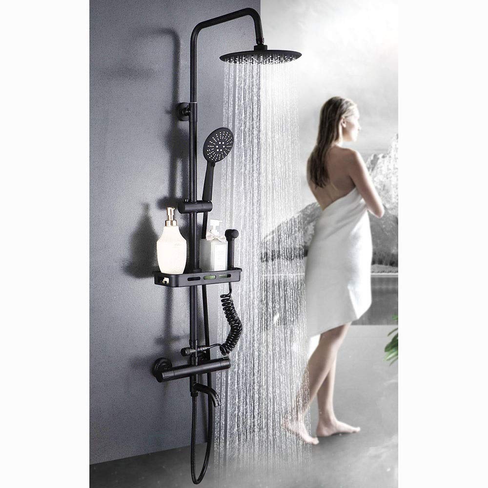 Ensemble de douche thermostatique à 4 vitesses avec jet supérieur et douchette en silicone