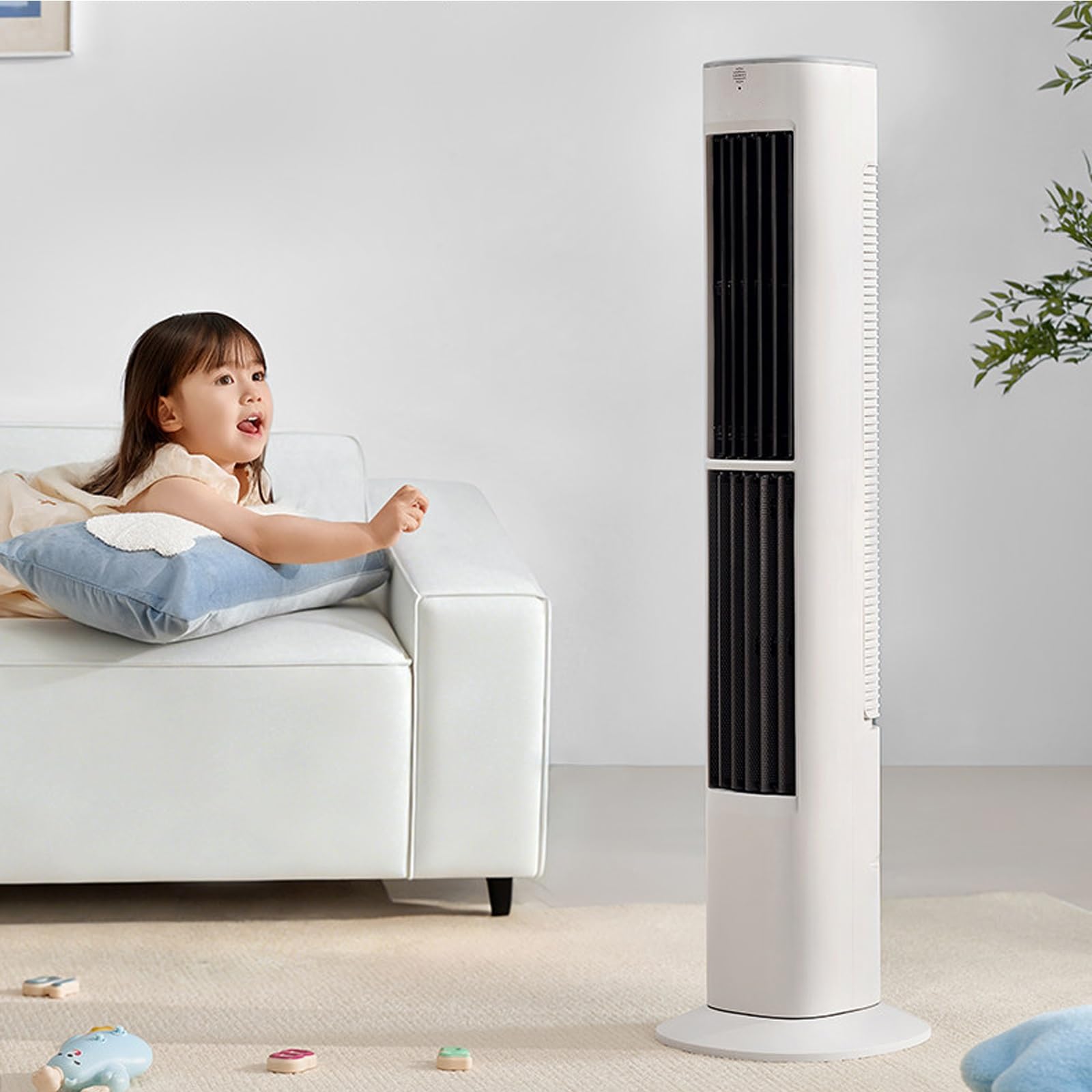 101,4cm Wentylator Wieżowy z Cichym Silnikiem DC Bezszczotkowym | Przenośne Klimatyzatory z 7 Prędkościami, Dwukierunkowy Nawiew Powietrza, Oscylacyjny 60°, do Sypialni, Salonu, Biura