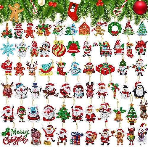 Hungdao 64 Pcs Diamond Art Painting Ornament Kits 5D Sticker Diamond Painting Christmas Art Ornaments DIY Rhinestone Supply Christmas Crafts Kits for Adult Kids