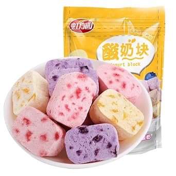 Freeze-dried Yogurt Blocks 50g/bag Yellow Peach, Blueberry, Strawberry Yogurt Blocks, Fruit Dried, Snack Food, Dessert, Dim Sum,Cake, Candy, Vegan, Delicious Chinese Snack Gift 1bag,Strawberry flavor