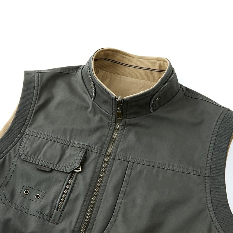 Men's 100% Cotton Reversible Travel Vest 9 Hidden Pockets Work Wear Gilet for Fishing and Hunting2