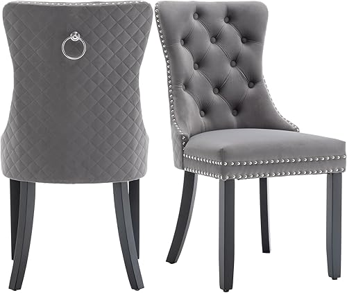 Miniatura 13 de Sillas de Comedor de Cuero Systemkenji Juego de 6, Sillas Tapizadas para Comedor con Adornos de Clavos, Sillas de Comedor Modernas 6, Sillas de