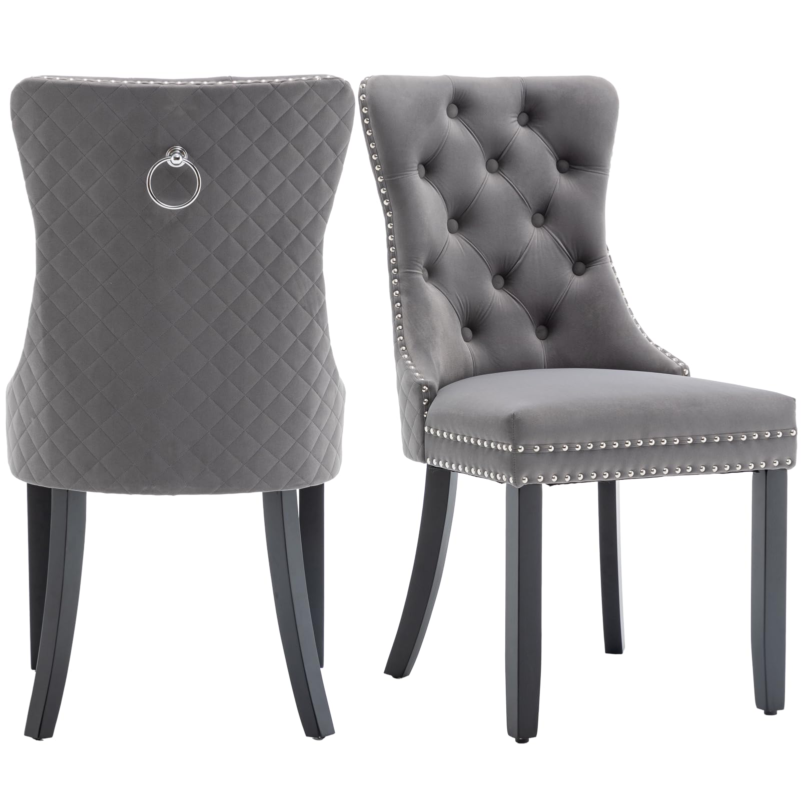 Systemkenji Velvet Dining Chairs Set of 2, Upholstered Dining Room Chairs with Nailhead Trim, Sillas de Comedor Modernas 2, Wooden Kitchen Chairs for