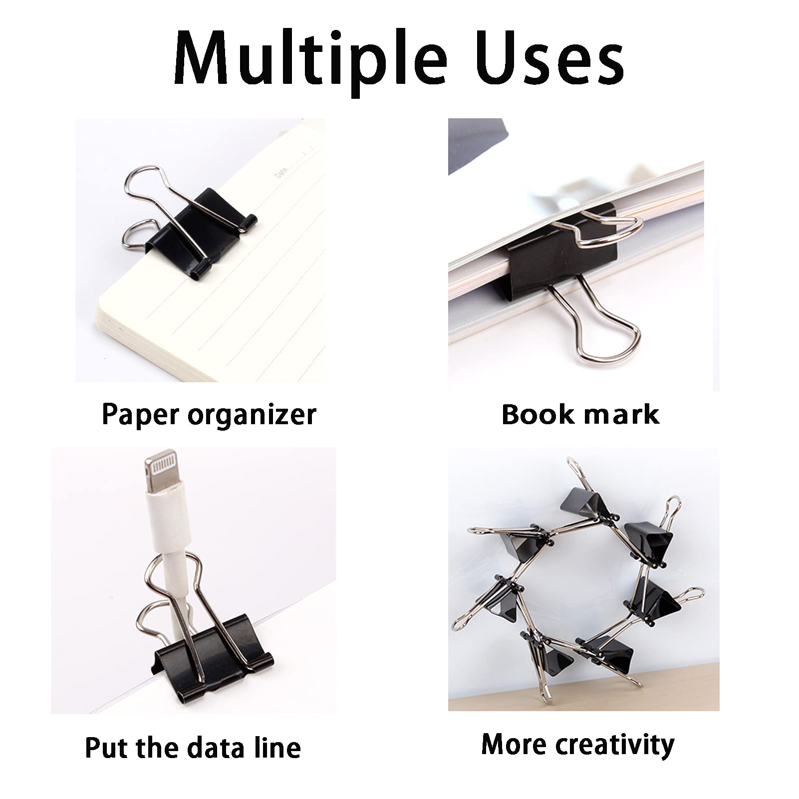 Clips de carpeta extra grandes de 2.4 pulgadas (paquete de 24), clips de papel gigantes mejorados, abrazaderas de papel grandes para suministros de oficina y hogar, negro