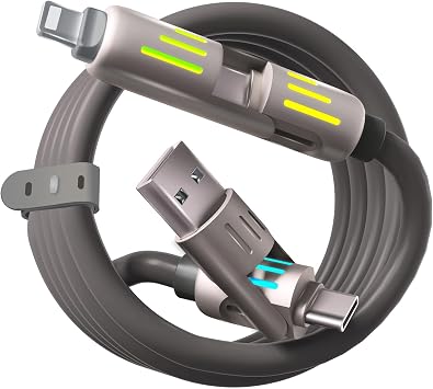 240w 4  1 arada USB C Kablosu, Solunum I kl   arj Kablosu, PD 5A  ok H zl   arj ve Veri Senkronizasyonu Silikon iPhone Samsung Diz st  Bilgisayar  oklu Cihaz  arj  ile Uyumlu, 4FT Gery Gri