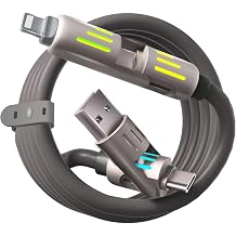240W 4-in-1 USB C Cable with LED Indicator, PD 5A Fast Charging & Data Sync, Silicone, Compatible for iPhone, Samsung, Laptop, Multi Device, 4FT Gray