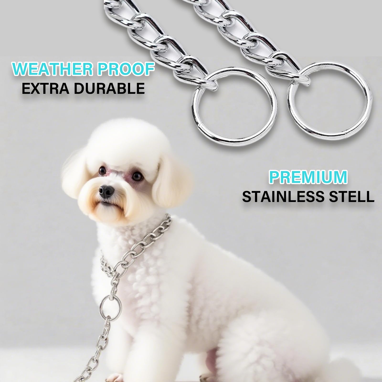 Metal Choke Chain for Dog,Strong Dog Choke Chain Anti Chew Training Collar Chrome Plated Adjustable Silver Metal Necklace for Pet Outdoor Training Small Medium Large Puppy(3.5MM*60CM) - Image 4
