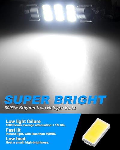 Miniatura 9 de Yorkim - Bombillas LED súper brillantes de 1.22 pulgadas para techo del interior del auto, circuito CANBUS 6-SMD 5730 sin errores, bombilla LED 31