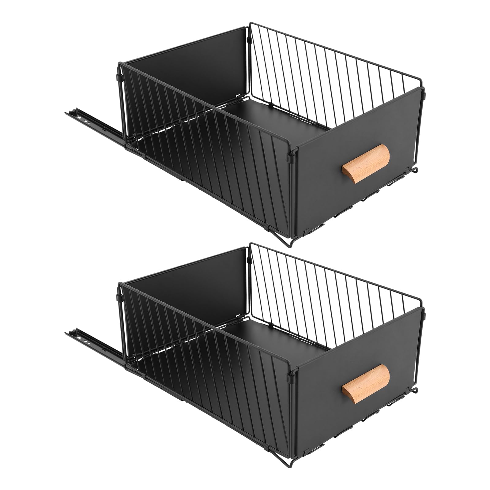 Tiroir télescopique extensible noir (Lot de 2) - Rangement coulissant de cuisine sans percer