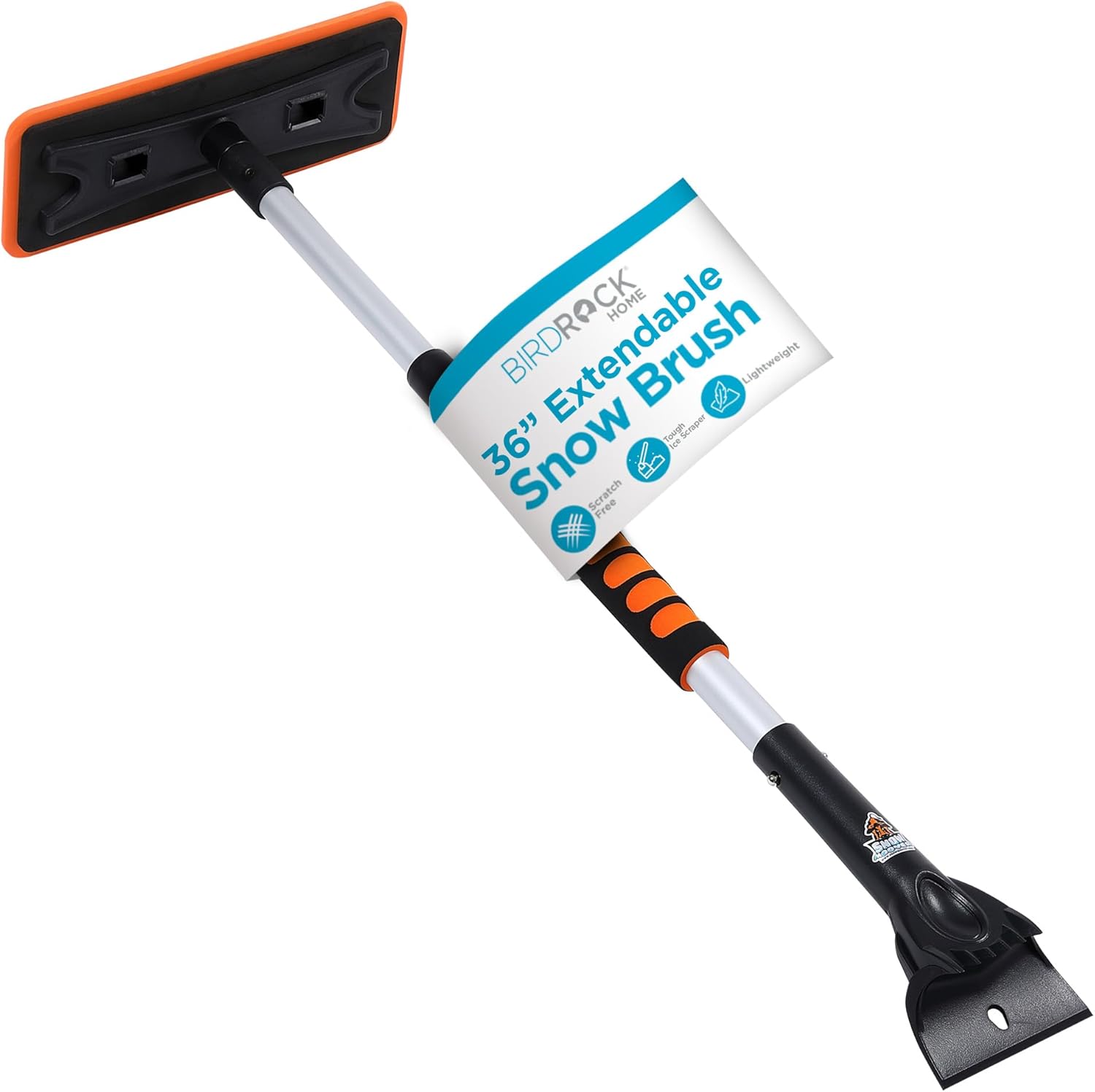 BIRDROCK HOME 36″ Extendable Snow Pusher Brush & Detachable Ice Scraper for Cars | Aluminum Grip for Car, Truck, SUV | Safe on Auto Windshield & Windows | Wide Frost Remover for Semi & Small Vehicles