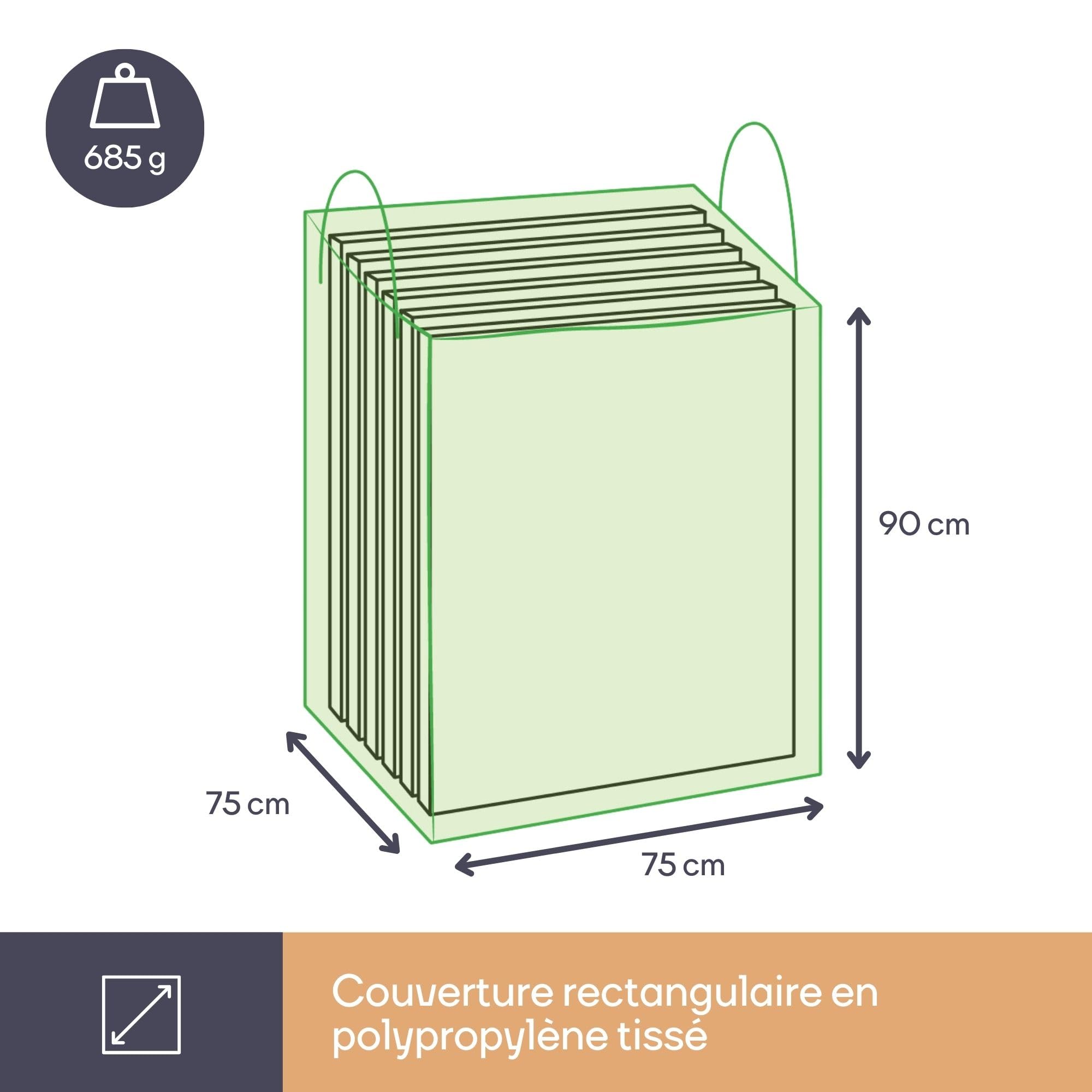 Perel Housse de rangement pour coussins 75 x 75 x 90 cm, sac déperlant pour coussins d’extérieur, housse anti-UV avec poignées pour coussins de jardin et lounge
