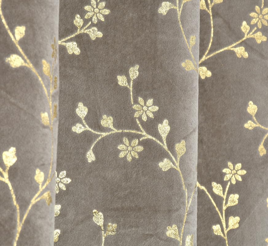 Image of Heavy Velvet Fabric Luxury Looks Room Darkening Floral Designer Curtains 7 Feet for Door, Grey, Pack of 2 Pieces