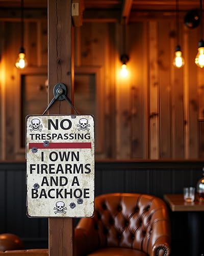 Miniatura 4 de SUMIK Letrero de metal con texto en inglés No Trespassing I own de armas de fuego y una retroexcavadora, póster de arte vintage, para garaje,