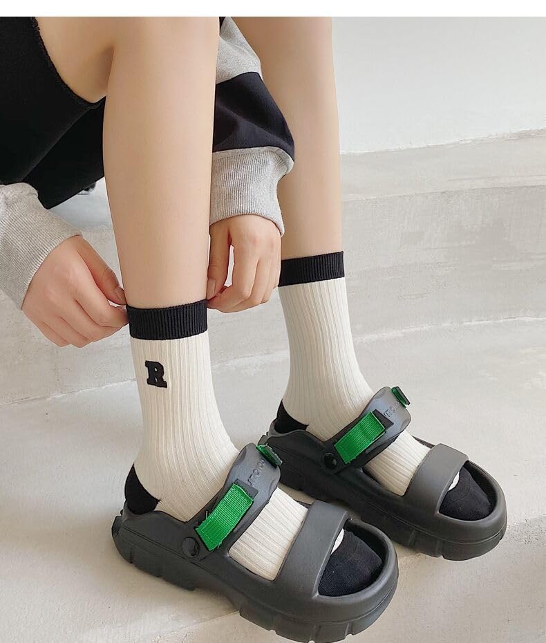 5/10 Pairs Retro Style Striped Socks, Crew socks for Women, Athletic Quarter Calf Socks4