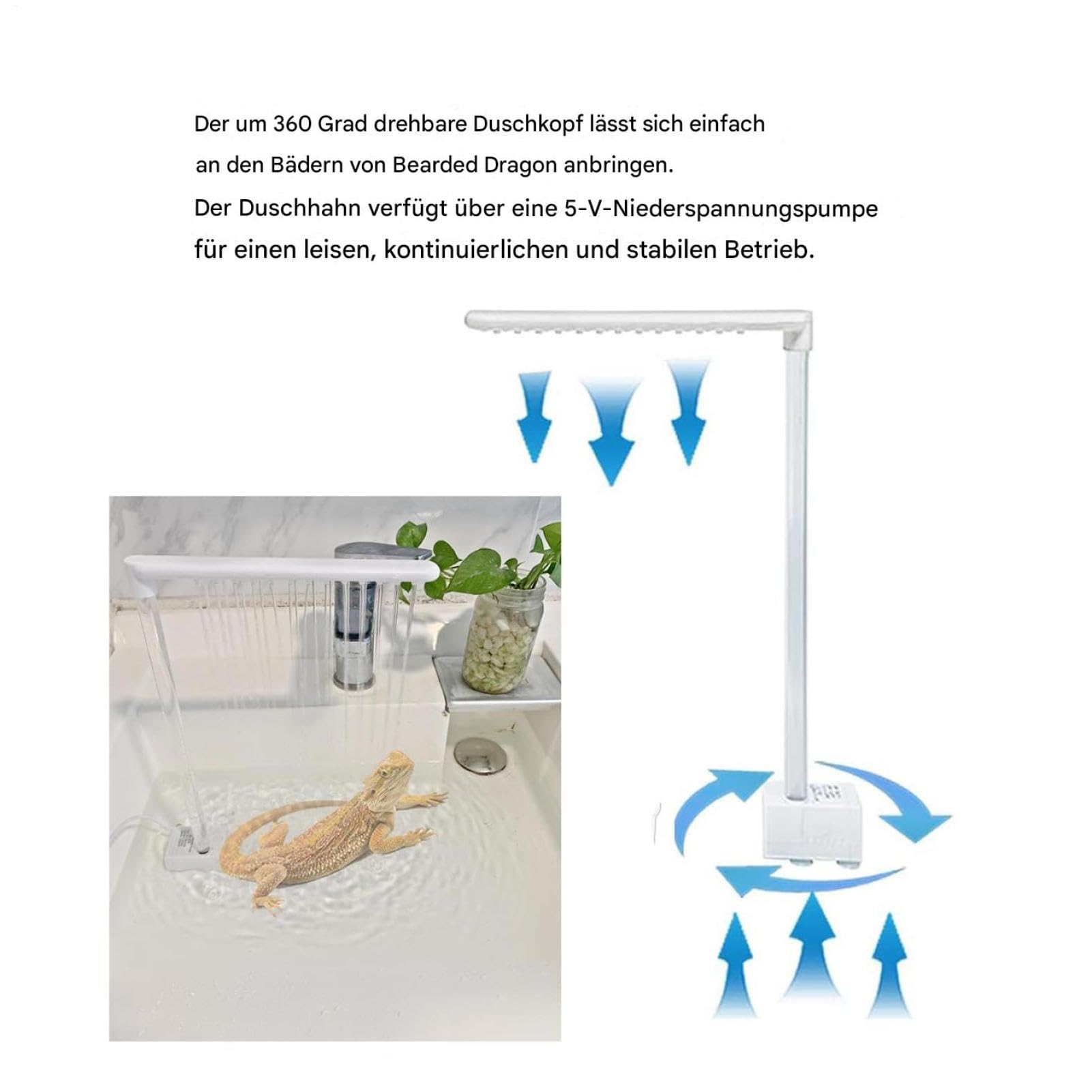 Bartagamen-Dusche elektrisches Sprühgerät mit Saugnäpfen Reptilien-Hygienezubehör Kleintier-Pflegegerät