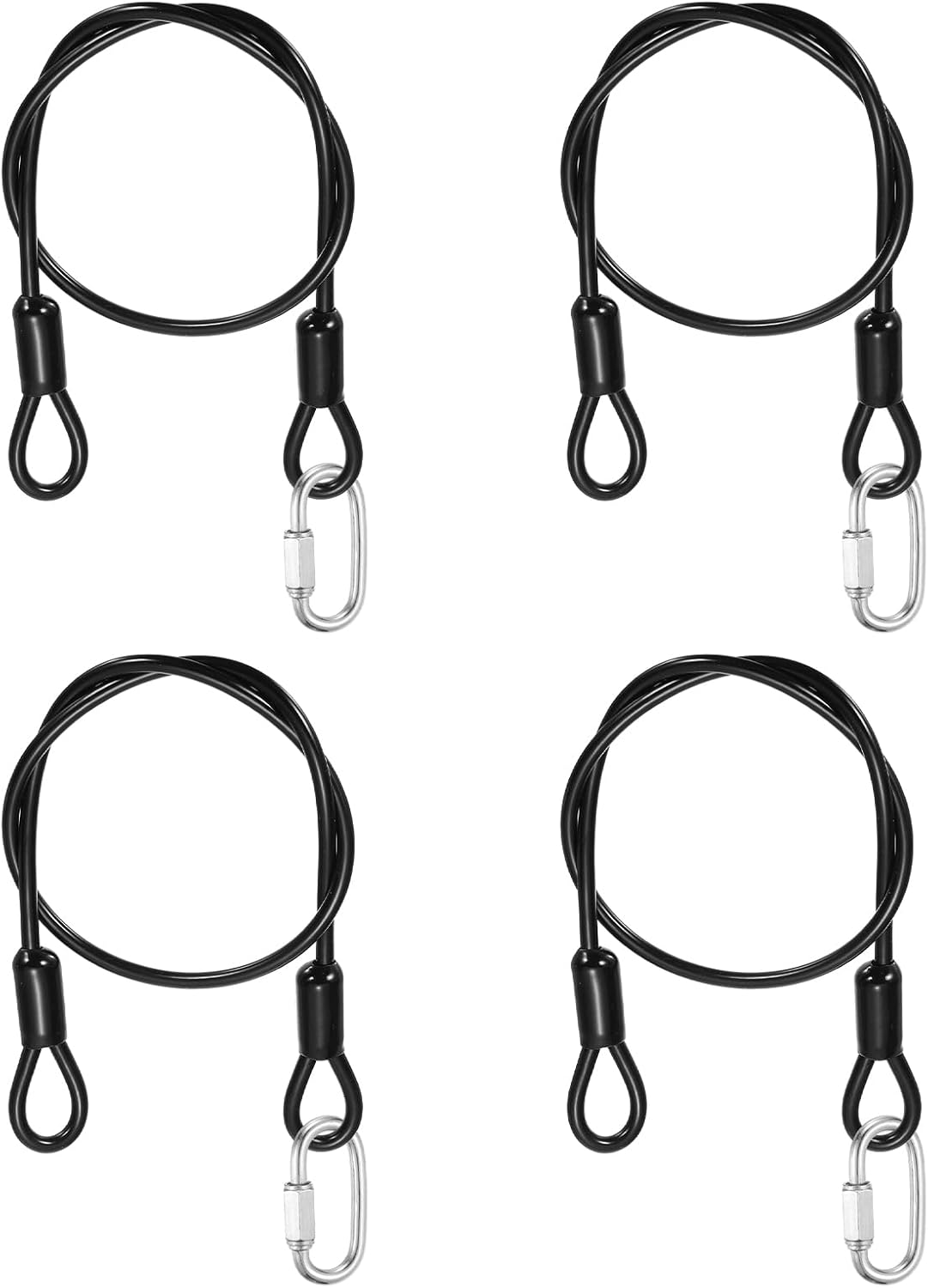 PATIKIL Security Cable Lock (5/32" Dia 1.6ft, Black)(4 Set) Vinyl Coated 304 Stainless Steel Double Loop Flexible Wire Rope Safety Cable with Quick Links Locking Connectors
