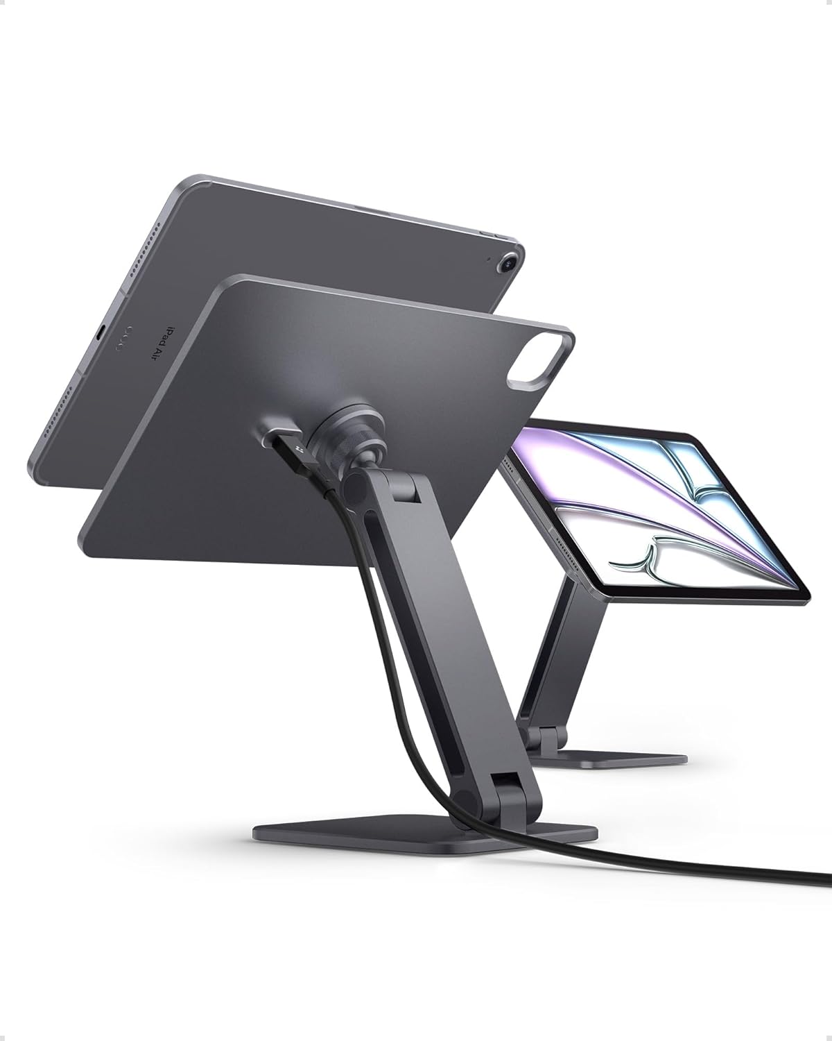 Spigen OneTap Clamp Tablet Stand Designed for All iPad/Pro/Air/Mini Models Compatible with 8.3" / 10.9" / Pro 11" / 12.9" / 13" Premium Adjustable Multi-Angle Magnetic Stand - Space Gray