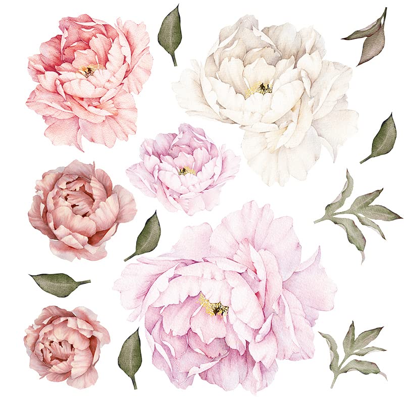 OUFEI Wall Decals Floral Wallpaper Peel and Stick Pink Peony Flowers Wall Stickers for Living Room Girls Bedroom Baby Kids Nursery Wall Decoration - Image 3