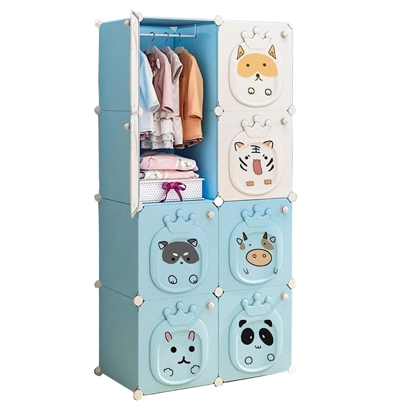BODHIS Armadio Guardaroba Combinazione Armadio Organizzatore Ripiani in Plastica Vestiti Camera da Letto Casa Portatile Armadi (Color : Blu, Size : 75 * 47 * 147cm)