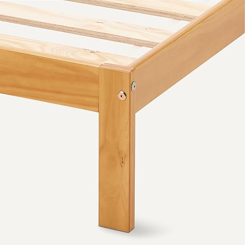 Miniatura 4 de Amazon Basics Base de cama individual con cabecero, madera de pino maciza con listones de cama, individual, nogal