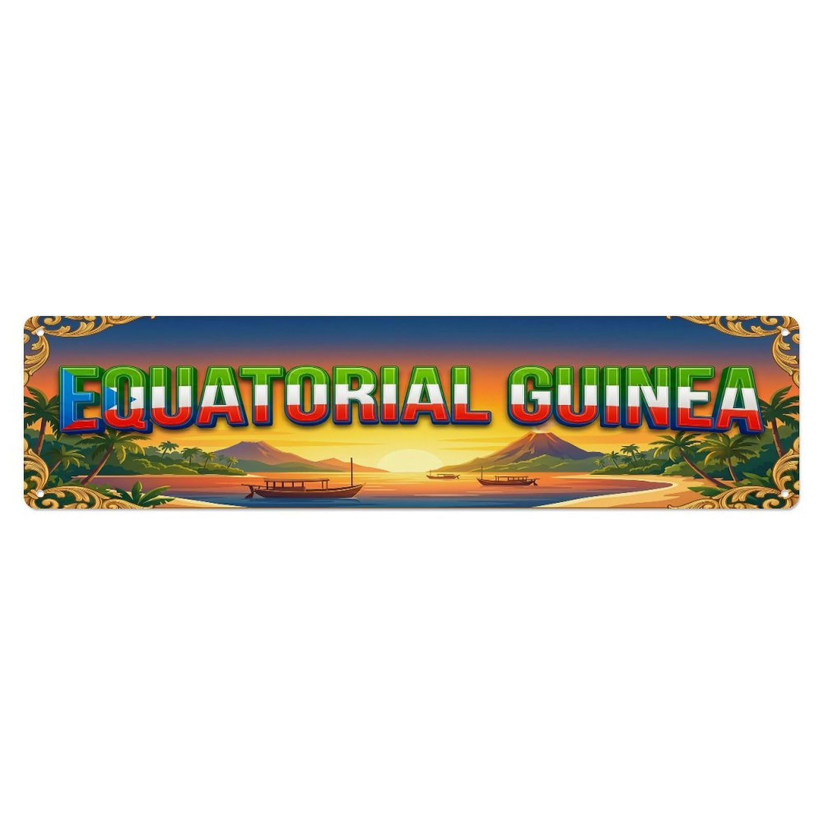 Cmhok Vintage Style Vintage Equatorial Guinea Flag Travel Pattern Metal Tin Sign Wall Decor For Cafe, Club, Garden Metal Poster 4X16inch