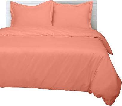 Royale Linens Coral Duvet Cover Queen Size - 3 Piece Bedding Comforter Covers - Button Closure - 1 Full Duvet Covers 90x90 inches and 2 Pillow Shams - No Comforter Included
