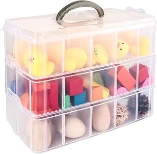 3-Tier Stackable Storage Container Box with 30 Adjustable Compartment, Plastic Organizer Box, Bead Organizers and Storage for Art Crafts, Fuse Beads, Washi Tapes, Jewelry X- Large (12.7”x7.3”x9.2”)