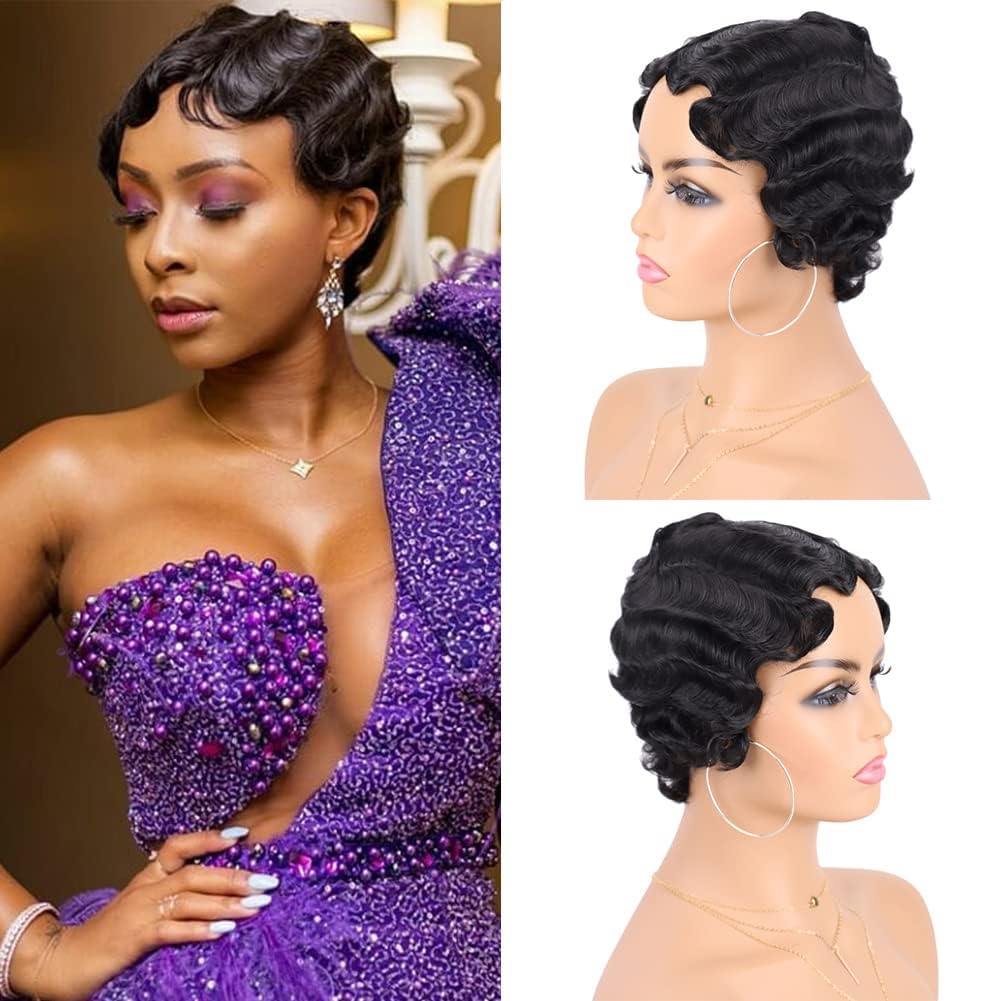 Perruque brésilienne cheveux humain bouclée courte naturelle pixie cut noire - 8