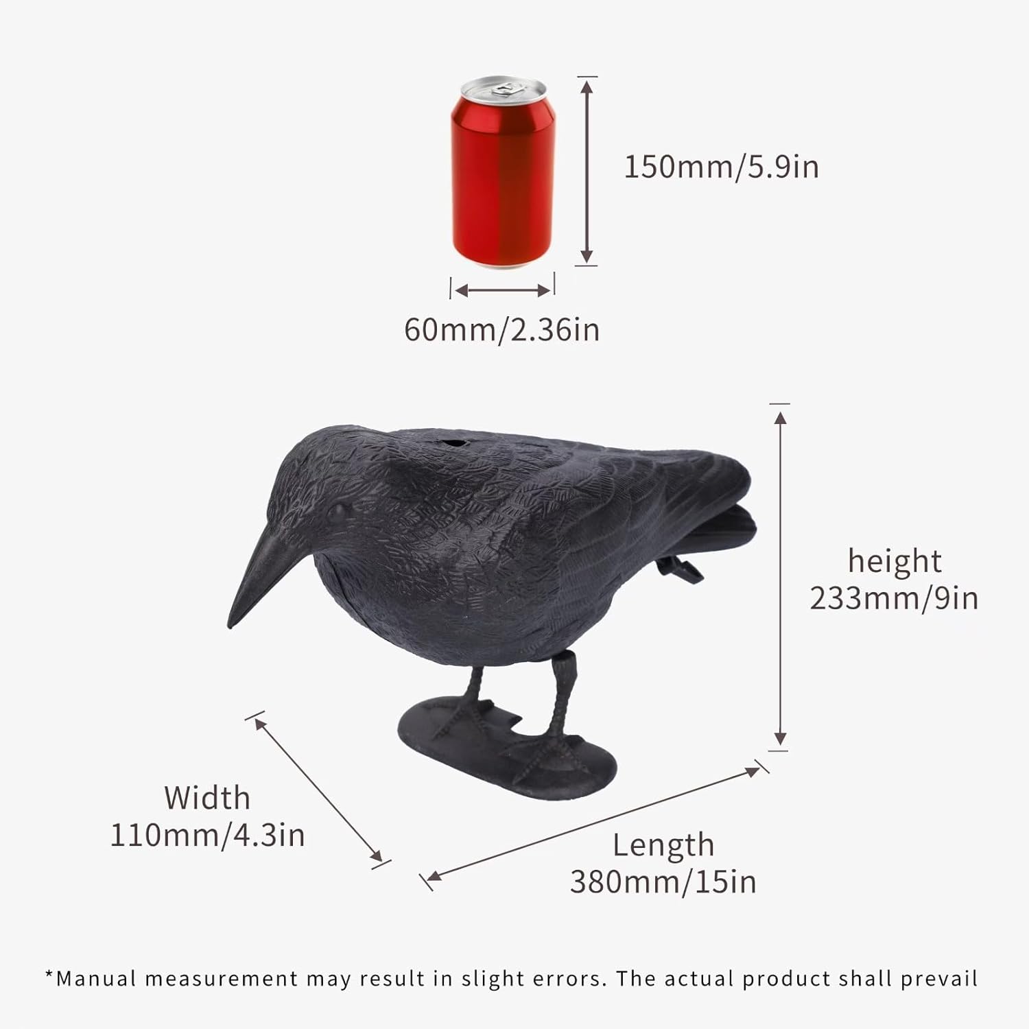 Realistic Crow Decoys, Life Sized Simulation Crow Statue Hunting Bait Decoys Black Crow Decoy Figuring,Flying Bird Props for Halloween Party Outdoor Garden Crow Decor (3PCS)