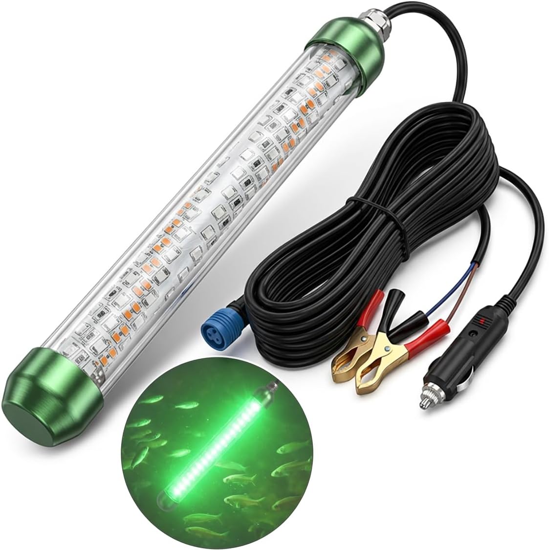 Underwater Fishing Lights 110V/12V 30W/50W/200W/400W with 16.4ft/33ft Cord Green Fish Finder Attractor for Night Fishing, IP68 Submersible Boat Lamp for Snook Crappie Squid Shrimp