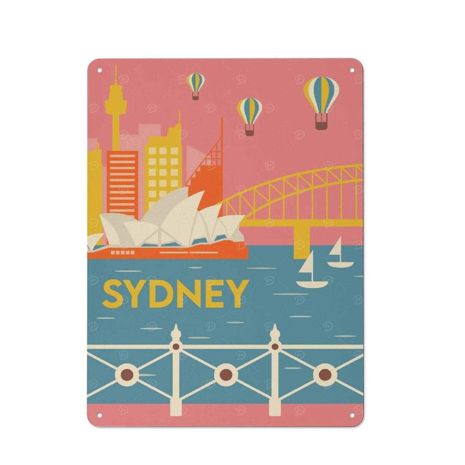 Junmoney Sydney City Tin Sign 40X30cm For Café Or Home Bar, Rustic Wall Decor, For Café-Style Decor Fans