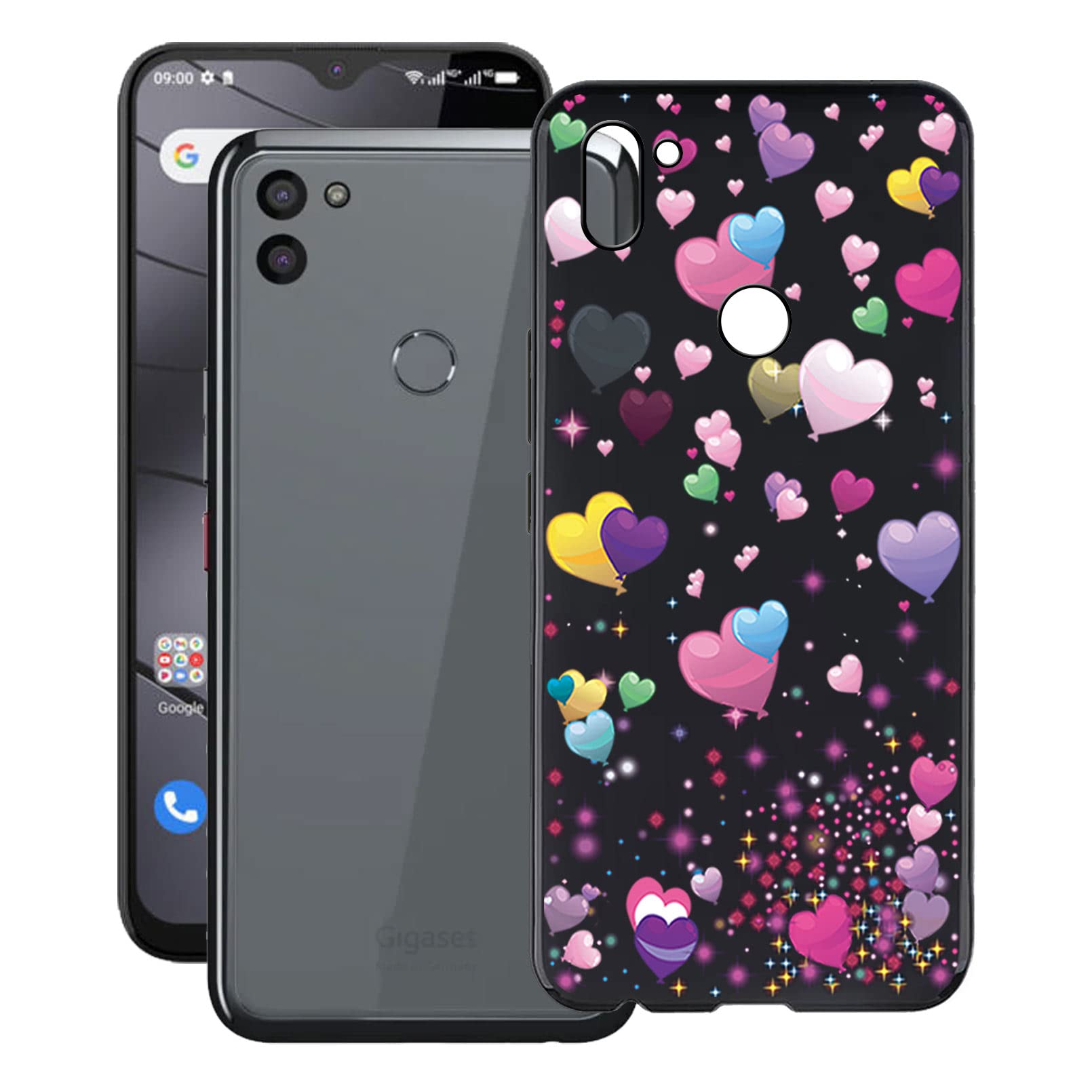 Case for Gigaset GS5, KJYF Black Shockproof Bumper Cover, 360° Drop Protection Case Full Body Ultra-Thin Soft Silicone Cover + Case for Gigaset GS5 Case 6.30 Inch - Romantic Balloon