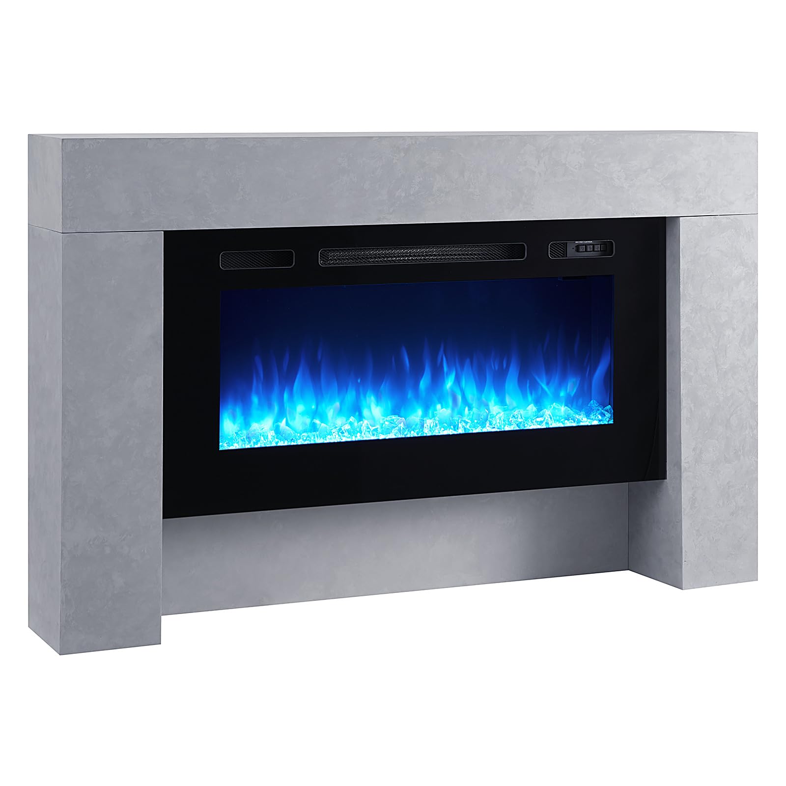 FLAMME 55 inch Electric Fire and Surround Suite, Carmaux Cement Grey | 2kW Heater (1000W/2000W), 3 Flame Colours, 13 Fuel Bed Colours, Remote Control, Plug In, No Chimney Needed