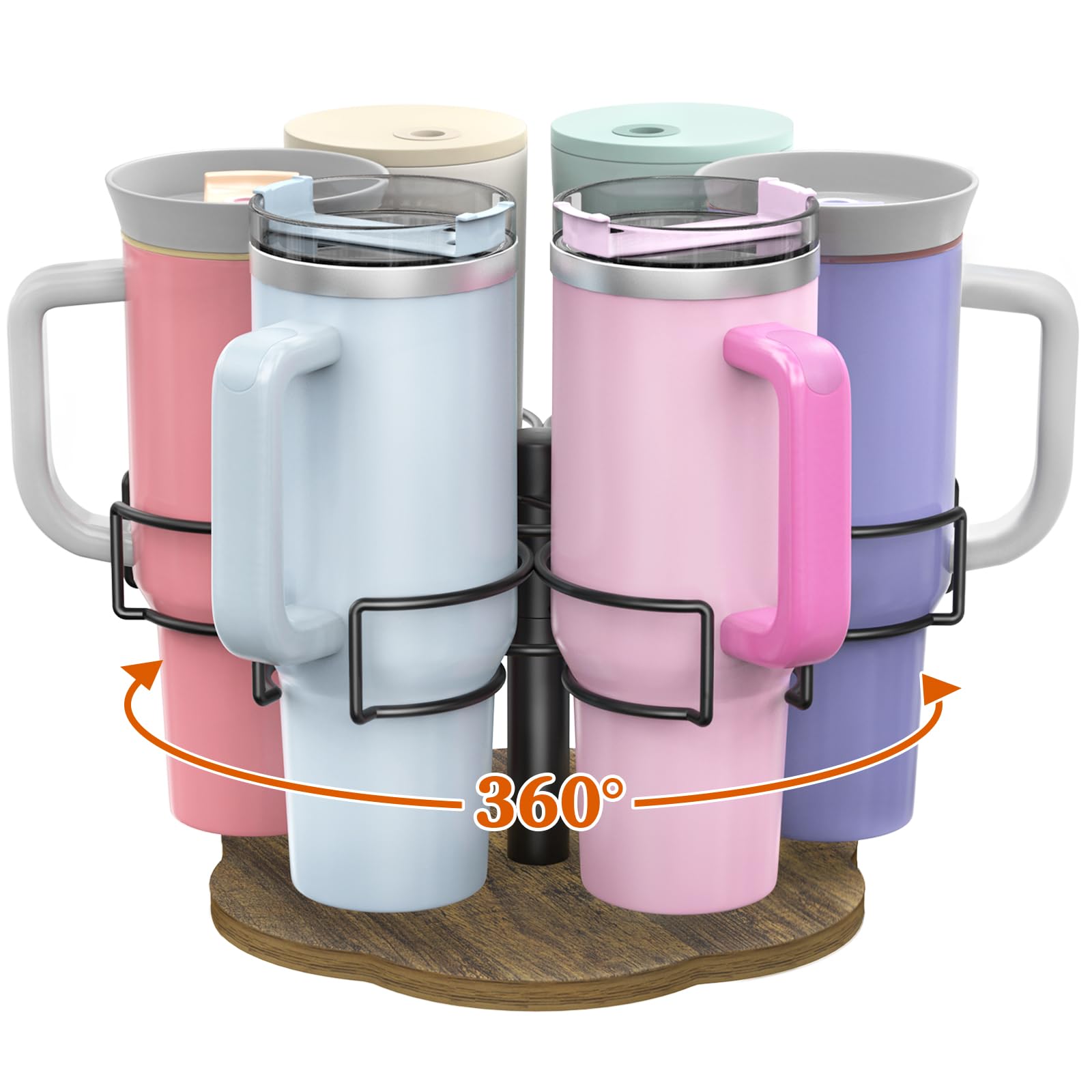 Housolution Rotatable Tumbler Organizer for 40 oz Cup, Upgraded Rotating Bearing Holder, Water Bottle Holder Storage Rack Compatible with Stanley and Other Brands (Walnut)